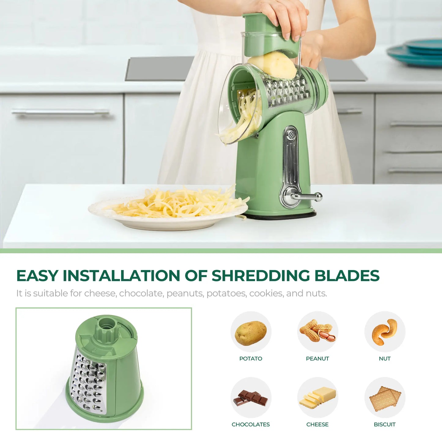 Hand-Cranked Cheese Grater with Powerful Suction Base — A Multifunctional Kitchen Gadget